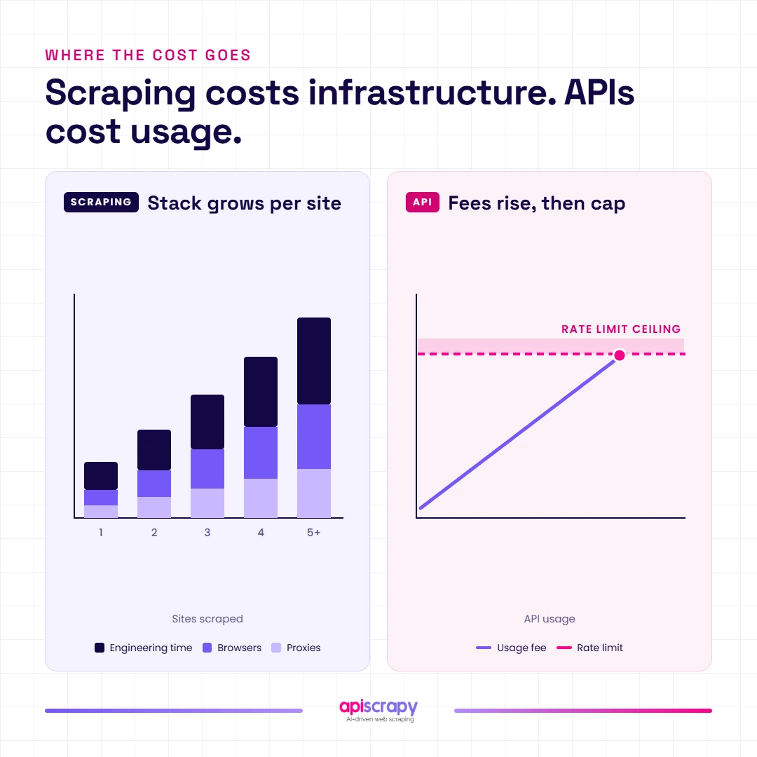 Web Scraping Infrastructure Costs Versus Api Usage Fees.